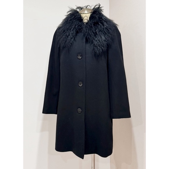 Sofia Cashmere Women's Black Mongolian Lamb Fur Trim Wool/Cashmere Coat Size 6 - Picture 4 of 9